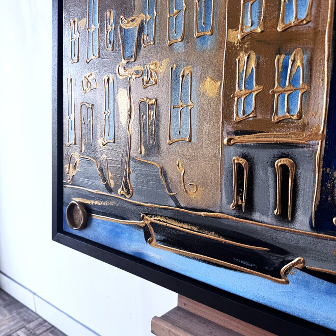 Painting- 80x120x4,5 cm - Rick Triest - Amsterdam Herengracht - Blue & Gold #140