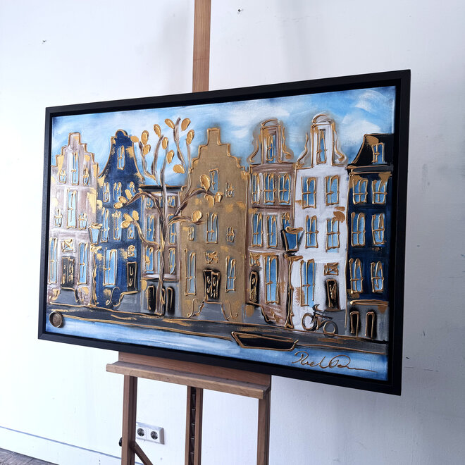 Painting- 80x120x4,5 cm - Rick Triest - Amsterdam Herengracht - Blue & Gold #139