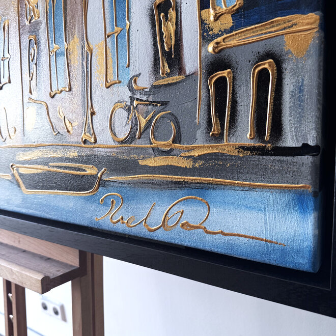 Schilderij- 80x120x4,5 cm - Rick Triest - Amsterdam Herengracht - Blue & Gold #139