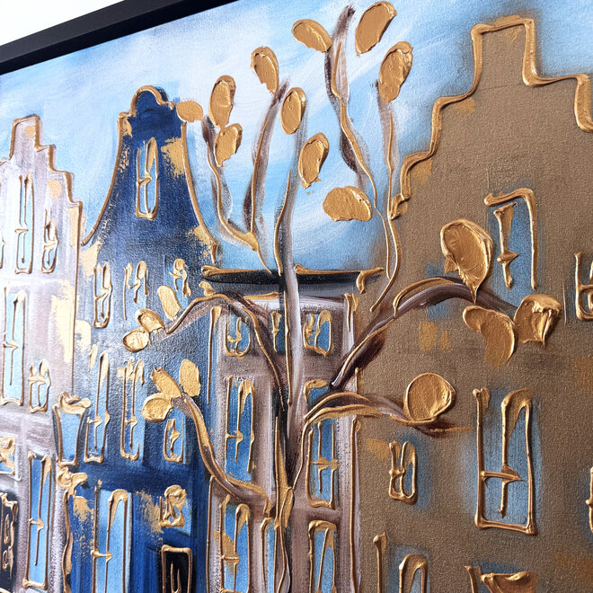 Painting- 80x120x4,5 cm - Rick Triest - Amsterdam Herengracht - Blue & Gold #139