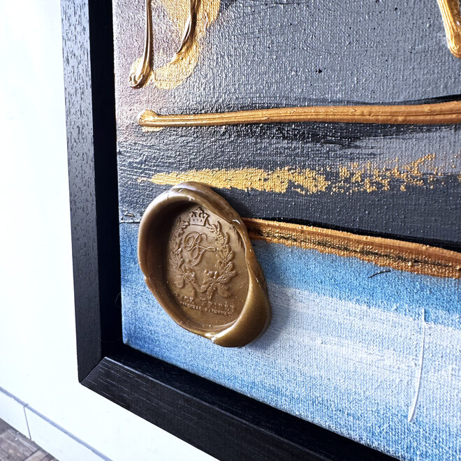 Schilderij- 80x120x4,5 cm - Rick Triest - Amsterdam Herengracht - Blue & Gold #139