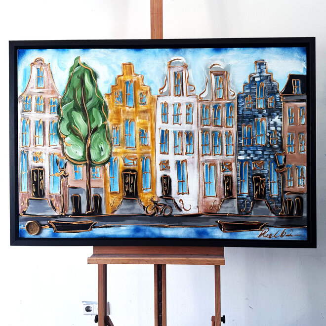 Painting- 80x120x4,5 cm - Rick Triest - Amsterdam Herengracht - Blue & Gold #137