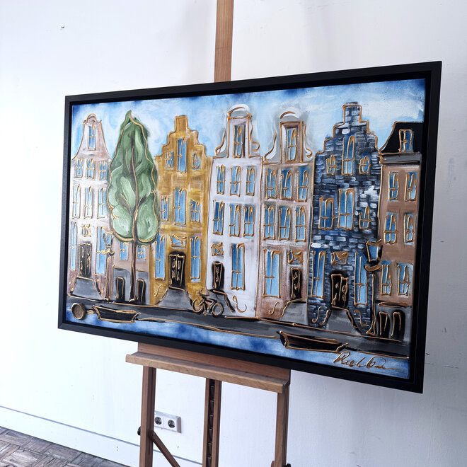 Painting- 80x120x4,5 cm - Rick Triest - Amsterdam Herengracht - Blue & Gold #137