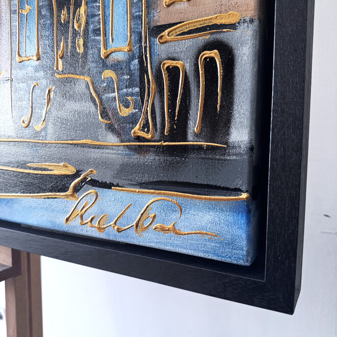Painting- 80x120x4,5 cm - Rick Triest - Amsterdam Herengracht - Blue & Gold #137