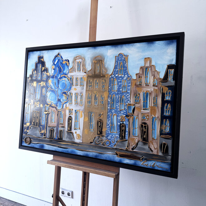 Painting- 80x120x4,5 cm - Rick Triest - Amsterdam Herengracht - Blue & Gold #136