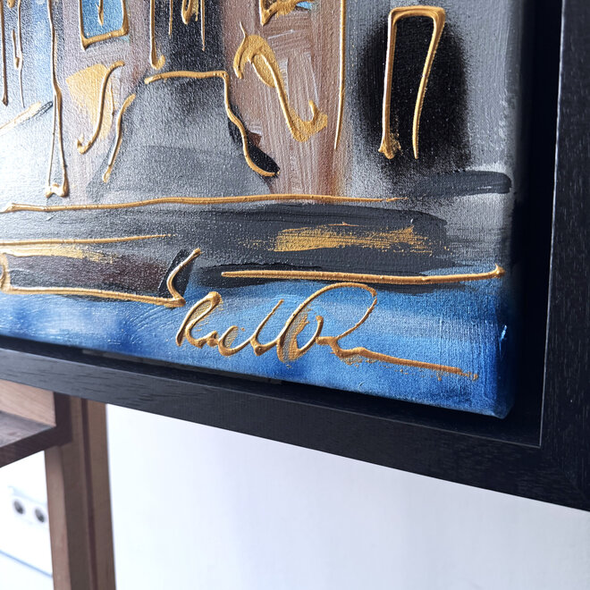 Schilderij- 80x120x4,5 cm - Rick Triest - Amsterdam Herengracht - Blue & Gold #136
