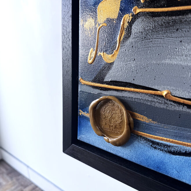 Schilderij- 80x120x4,5 cm - Rick Triest - Amsterdam Herengracht - Blue & Gold #136