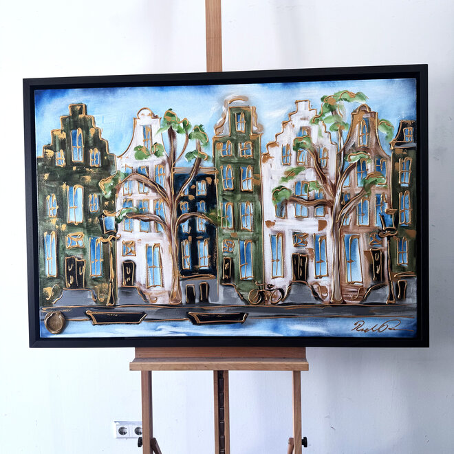 Schilderij- 80x120x4,5 cm - Rick Triest - Amsterdam Herengracht - Blue & Gold #135