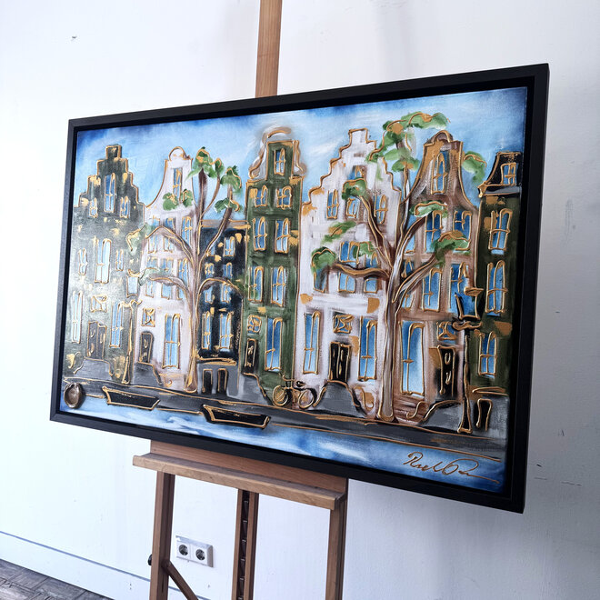 Painting- 80x120x4,5 cm - Rick Triest - Amsterdam Herengracht - Blue & Gold #135