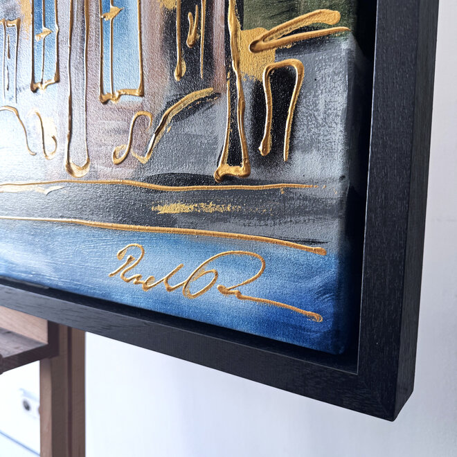 Schilderij- 80x120x4,5 cm - Rick Triest - Amsterdam Herengracht - Blue & Gold #135