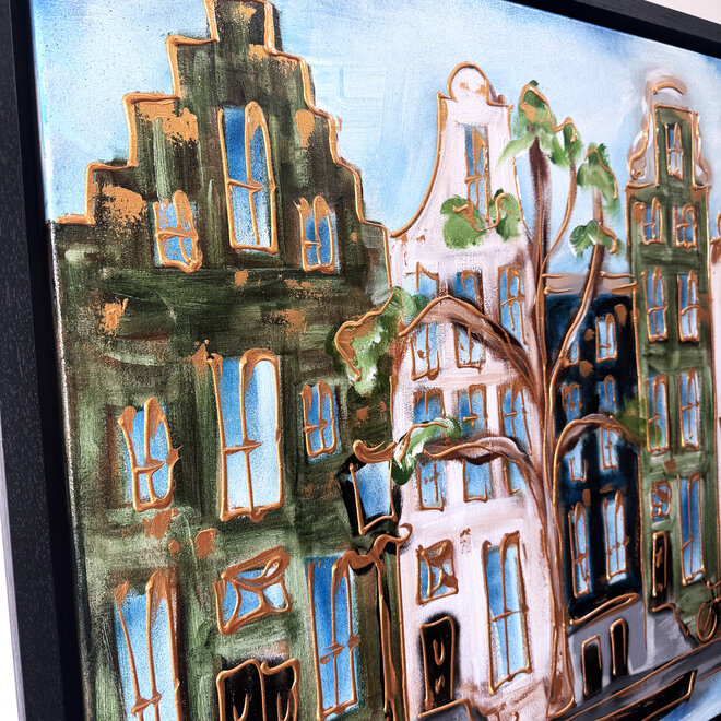 Painting- 80x120x4,5 cm - Rick Triest - Amsterdam Herengracht - Blue & Gold #135