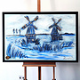 Schilderij- 80x120x4,5 cm - Rick Triest - Molen Holland Delft blauw & Gold - 3