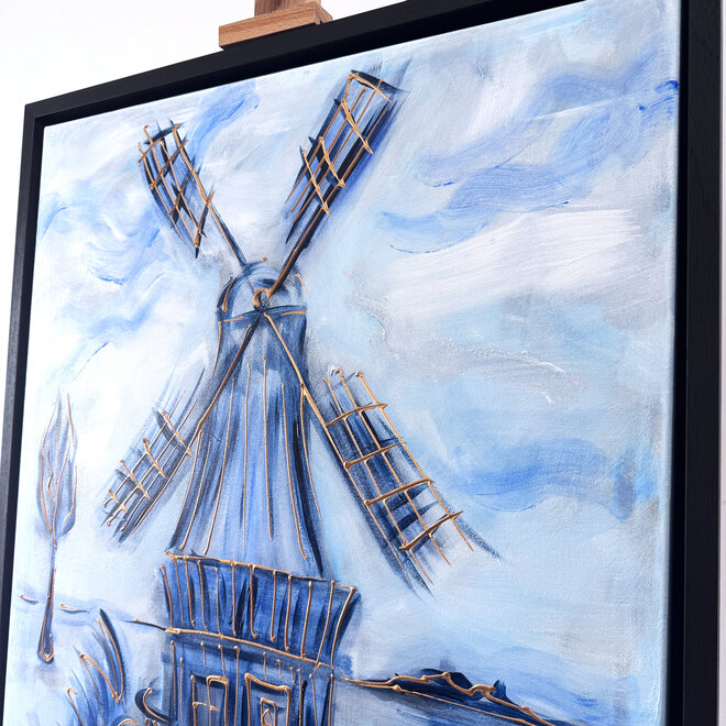 Painting- 80x120x4,5 cm - Rick Triest - Molen Holland Delft blauw & Gold - 2