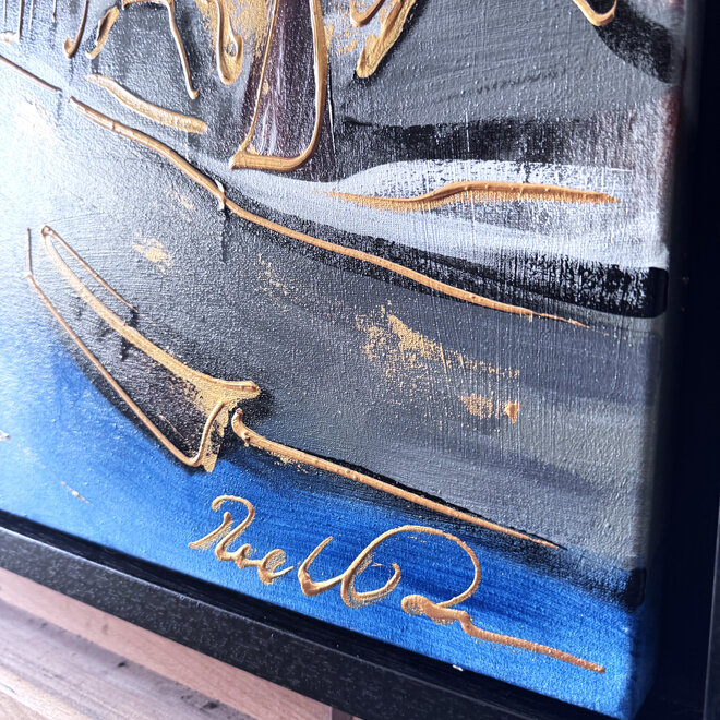 Schilderij- 80x120x4,5 cm - Rick Triest - Amsterdam Herengracht - Blue & Gold #131- Westertoren