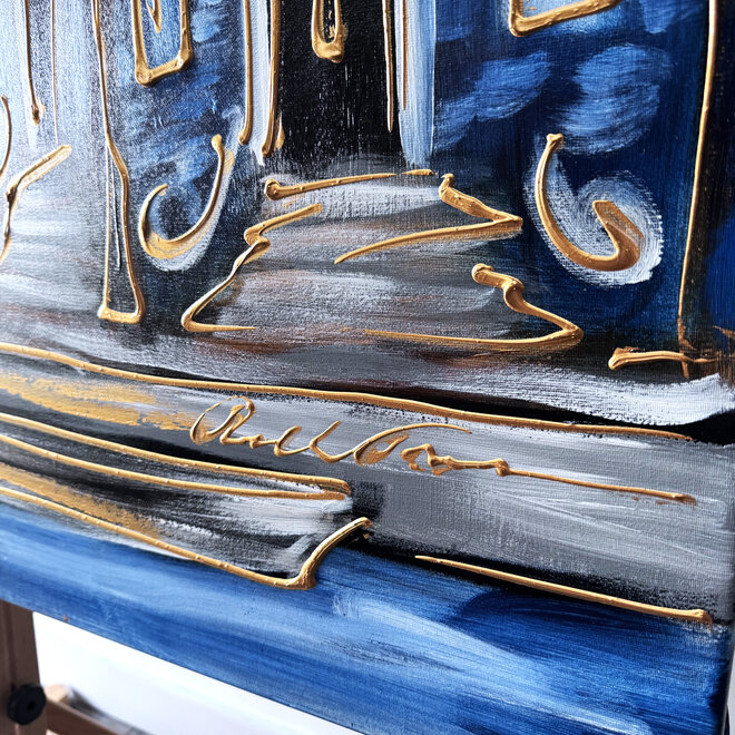 Painting- 120x150cm - Rick Triest - Amsterdam Prinsengracht - Blue & Gold #29
