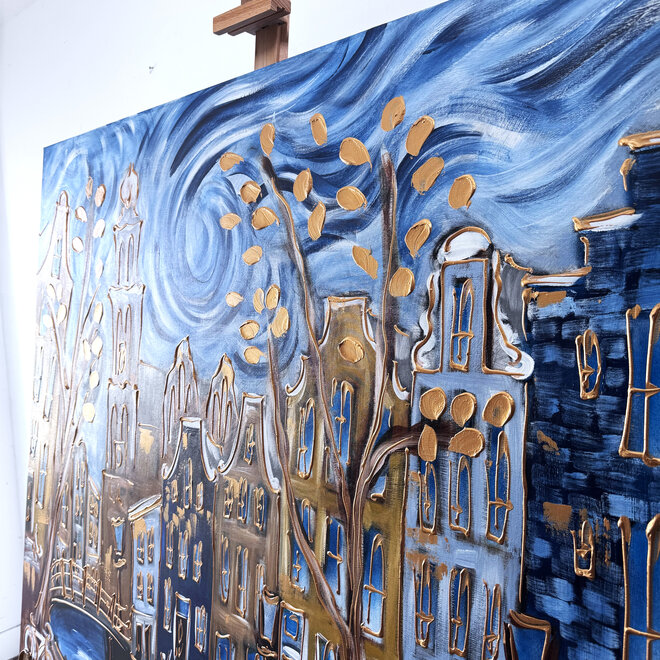 Painting- 120x150cm - Rick Triest - Amsterdam Prinsengracht - Blue & Gold #29