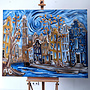 Painting- 120x150cm - Rick Triest - Amsterdam Prinsengracht - Blue & Gold #29