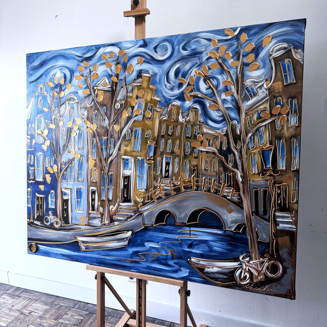 Painting- 120x150cm - Rick Triest - Amsterdam Prinsengracht - Blue & Gold #30