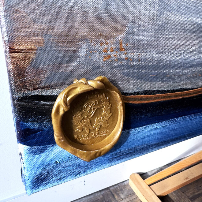 Schilderij- 120x150cm - Rick Triest - Amsterdam Prinsengracht - Blue & Gold #30