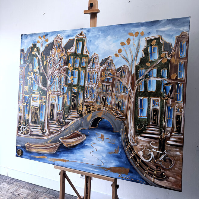 Painting- 120x150cm - Rick Triest - Amsterdam Prinsengracht - Blue & Gold #31