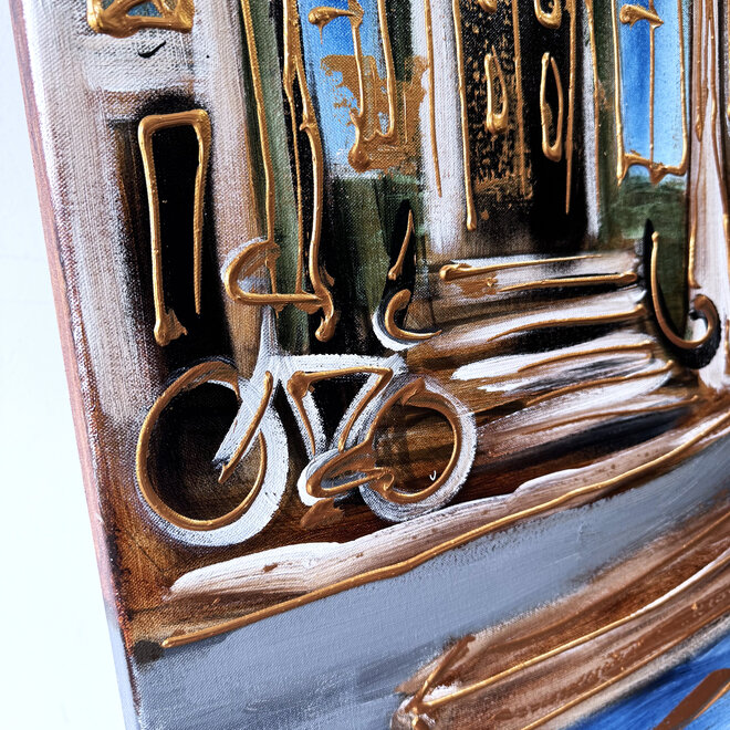 Painting- 120x150cm - Rick Triest - Amsterdam Prinsengracht - Blue & Gold #31