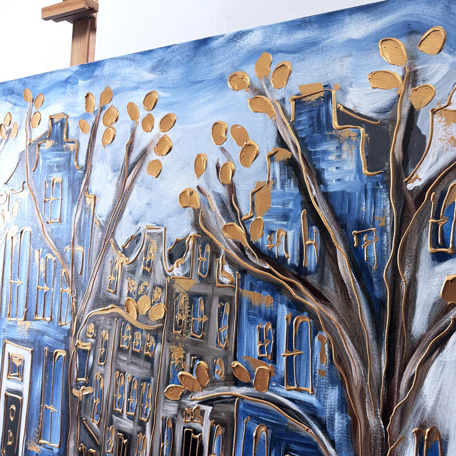 Painting- 120x150cm - Rick Triest - Amsterdam Prinsengracht - Blue & Gold #32
