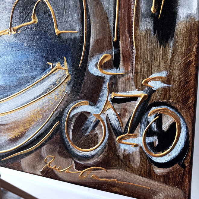 Painting- 120x150cm - Rick Triest - Amsterdam Prinsengracht - Blue & Gold #32