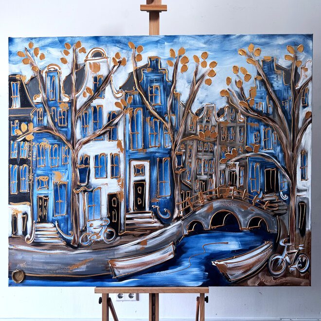 Painting- 120x150cm - Rick Triest - Amsterdam Prinsengracht - Blue & Gold #32