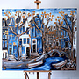 Schilderij- 120x150cm - Rick Triest - Amsterdam Prinsengracht - Blue & Gold #32