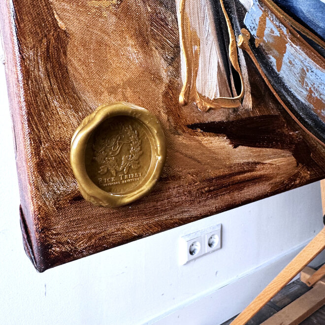 Painting- 120x150cm - Rick Triest - Amsterdam Prinsengracht - Blue & Gold #33 - Westertoren