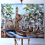 Schilderij- 120x150cm - Rick Triest - Amsterdam Prinsengracht - Blue & Gold #33 - Westertoren
