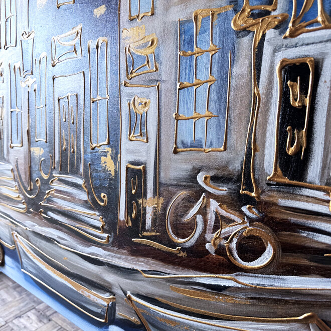Schilderij- 120x150cm - Rick Triest - Amsterdam Prinsengracht - Blue & Gold #34