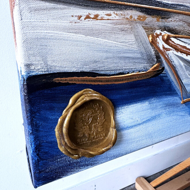 Painting- 120x150cm - Rick Triest - Amsterdam Prinsengracht - Blue & Gold #34