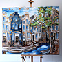 Schilderij- 120x150cm - Rick Triest - Amsterdam Prinsengracht - Blue & Gold #34