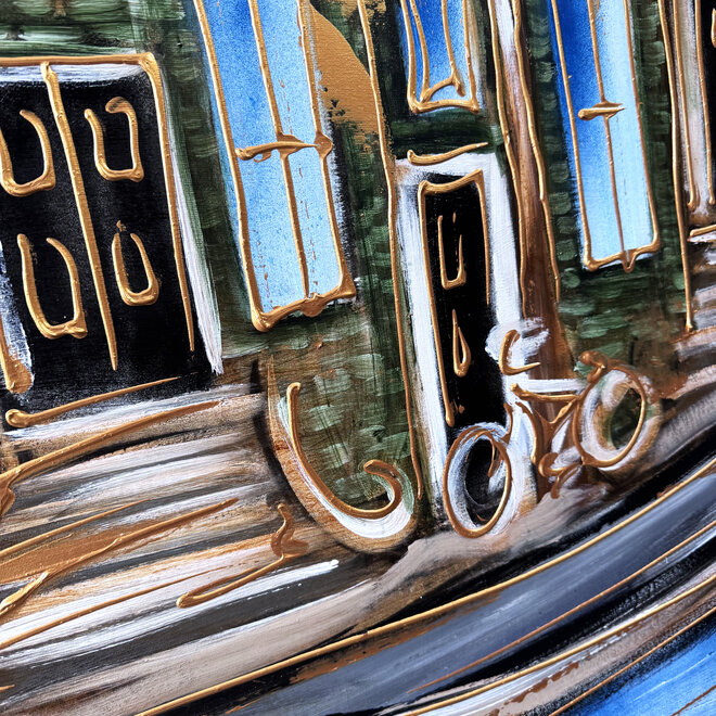 Schilderij- 120x150cm - Rick Triest - Amsterdam Prinsengracht - Blue & Gold #35