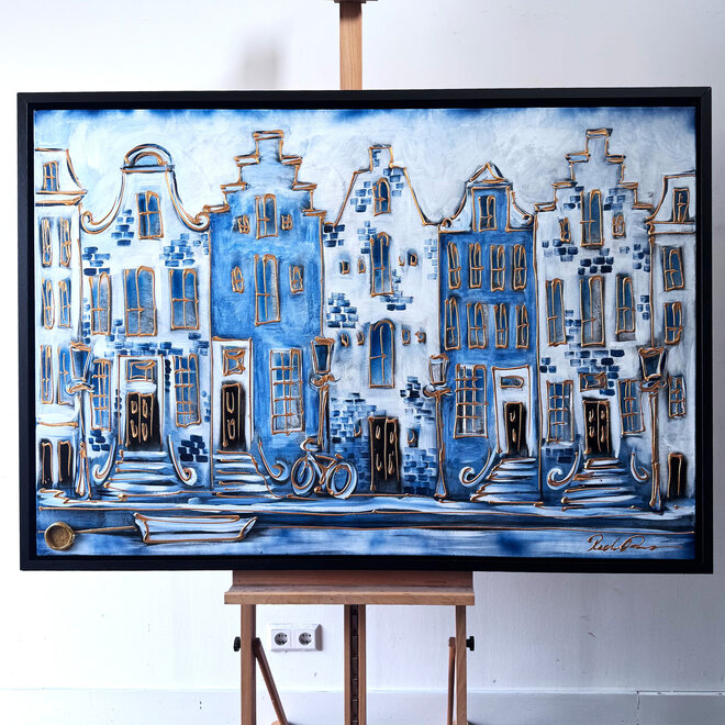 Painting- 100x150cm - Rick Triest - Amsterdam Herengracht -Blue & Gold  -Delftblauw