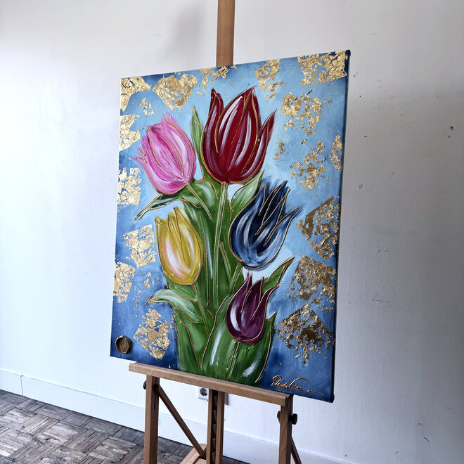 Painting  - 80x100 cm - Rick Triest -  Contemporary tulip composition #11