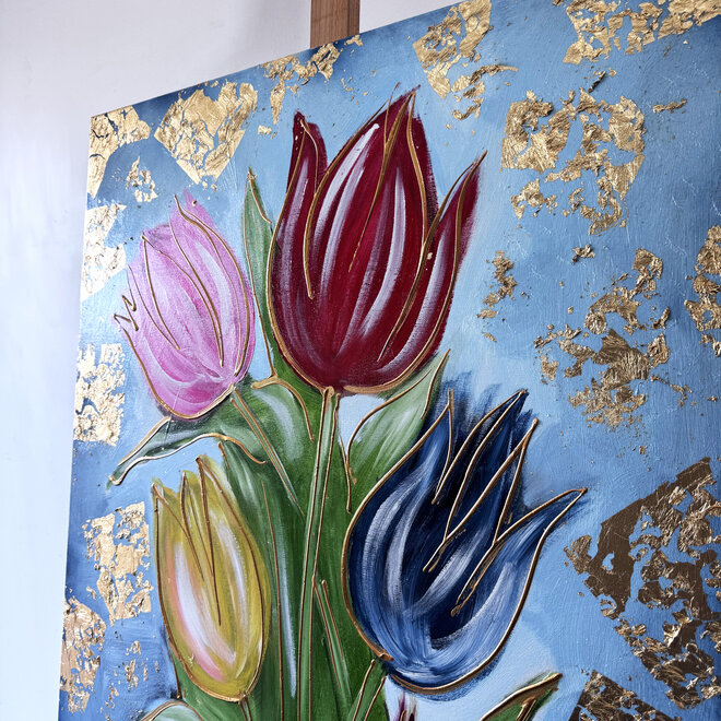 Painting  - 80x100 cm - Rick Triest -  Contemporary tulip composition #11