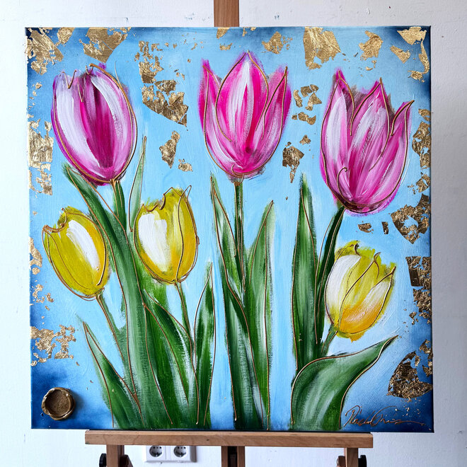 Schilderij -80x80 cm - Tulpenmanie - Contemporary tulip composition #10