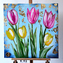 Schilderij - 80x80 cm - Rick Triest -  Contemporary tulip composition #10