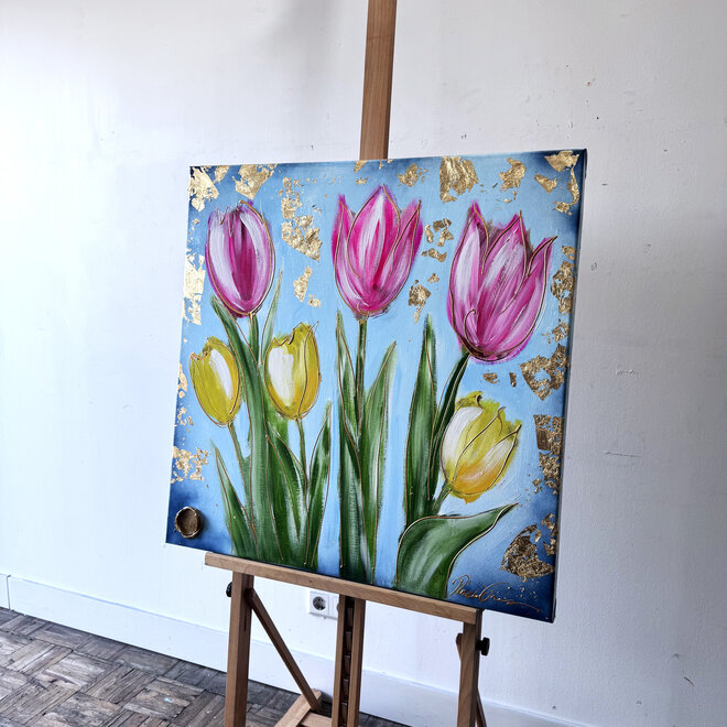Schilderij - 80x80 cm - Rick Triest -  Contemporary tulip composition #10