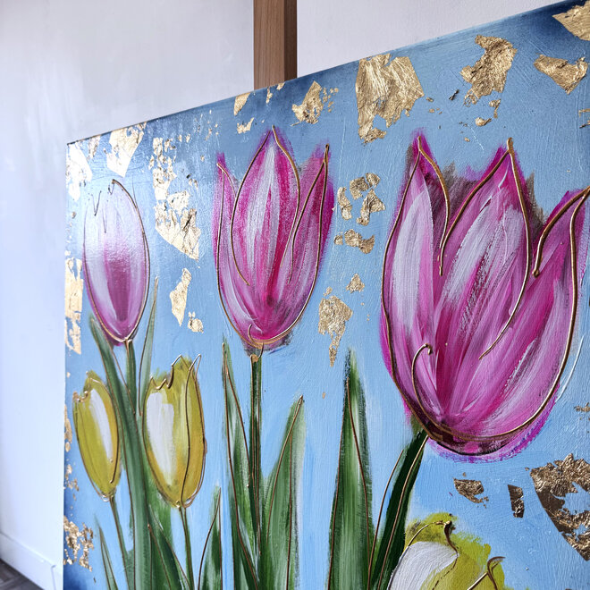 Painting  - 80x80 cm - Rick Triest -  Contemporary tulip composition #10