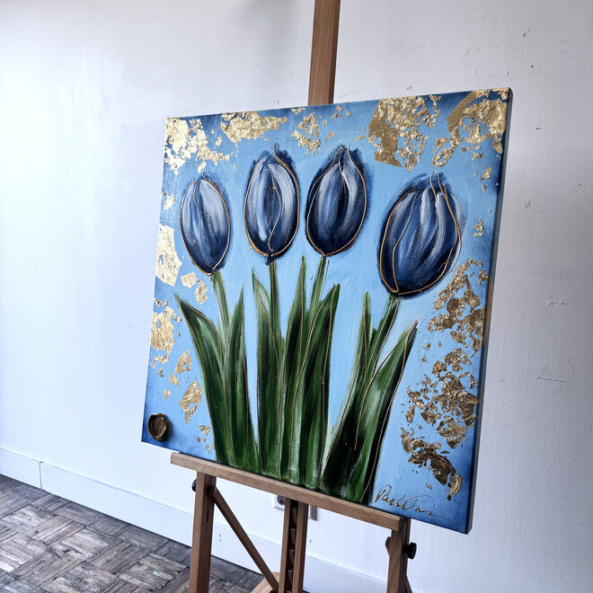 Painting  - 80x80 cm - Rick Triest -  Contemporary tulip composition #9