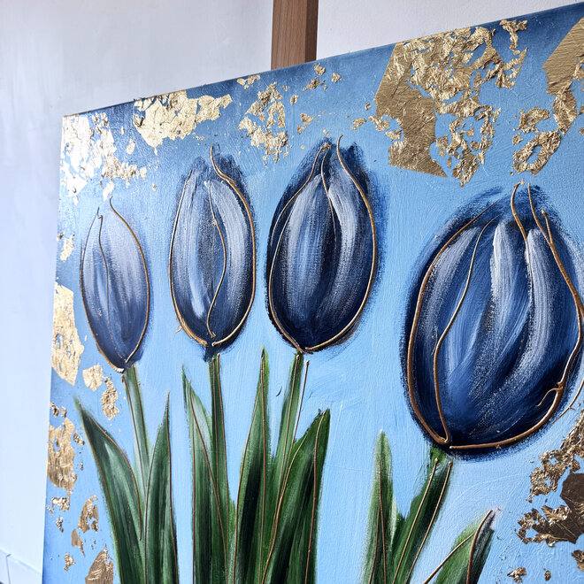 Schilderij - 80x80 cm - Rick Triest -  Contemporary tulip composition #9