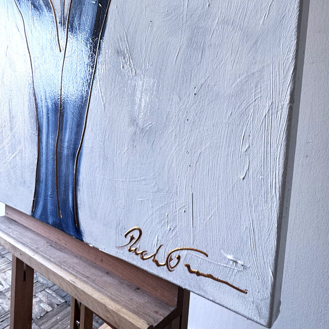 Painting  - 80x120 cm - Rick Triest -  XL delft tulp - Blue and gold - 4,5cm dik