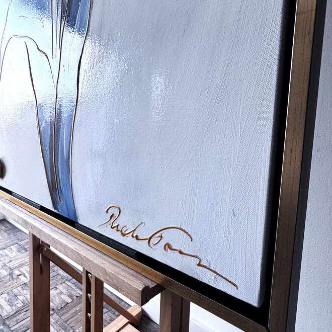 Schilderij - 80x120x2 cm - Rick Triest -  XL delft tulp - Blue and gold - #1