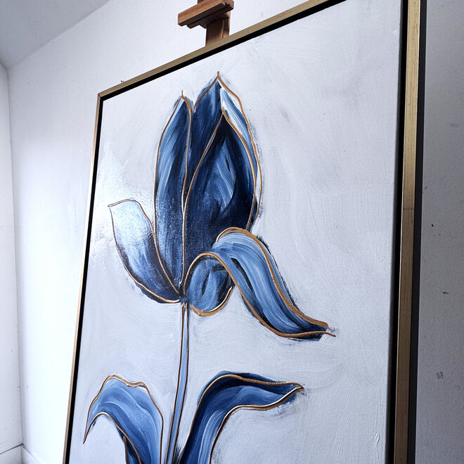 Painting  - 80x120x2 cm - Rick Triest -  XL delft tulp - Blue and gold - #1