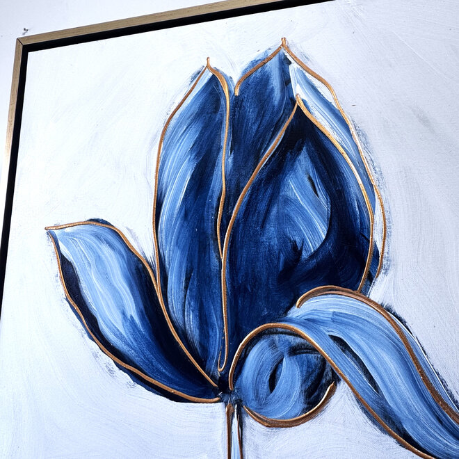 Painting  - 80x120x2 cm - Rick Triest -  XL delft tulp - Blue and gold - #1