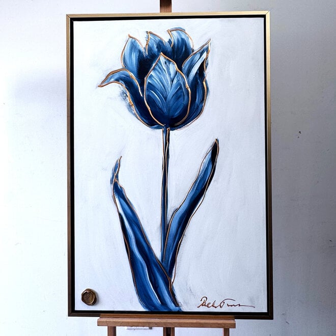 Painting  -80x120x2 cm - Tulpenmanie -  XL delft tulp - Blue and gold - #2