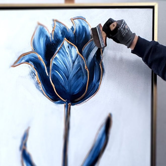 Schilderij - 80x120x2 cm - Rick Triest -  XL delft tulp - Blue and gold - #2